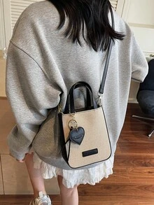 1 件女士纯色 PU 手提包，拉链开合，时尚女友礼物 - 黑色 - 查看 3