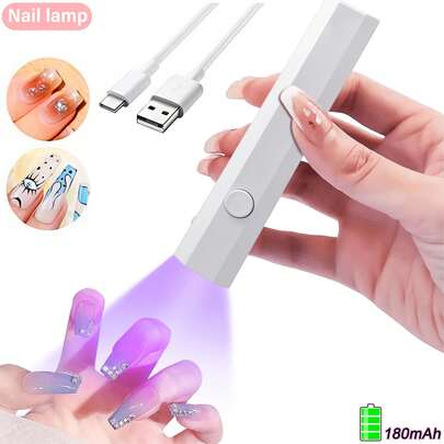 便携式LED美甲灯 - USB充电，180mAh电池，无异味，4-12V，笔形美甲烘干机，适用于凝胶指甲油 - 家用及美甲沙龙理想之选
