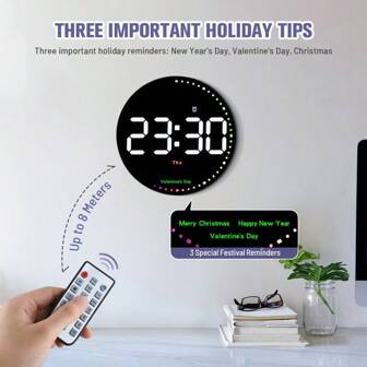 10" Digital Wall Clock With Colorful Light – Remote-Controlled, Date/Day/Temp/Timer/Countdown/2 Alarms/Festival Mode For Bedroom/Living Room/Office