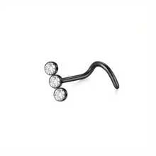 1 件简约不锈钢鼻环，镶嵌 3 颗水钻，弧形鼻钉穿孔饰品