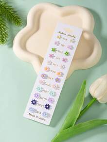 12 件套多色可爱雏菊花耳钉，简约树脂时尚百搭耳环，适合节日、日常休闲穿着，送给女性的礼物 - 彩色 - 查看 2