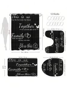 1pc/4pcs Bathroom Decoration Set: Shower Curtain With 12 Hooks, Non-Slip Bath Mat, U-Shaped Floor Mat & Round Toilet Lid Cover, Multifunctional For Bathroom