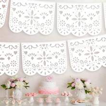 13.4ft White Large Plastic Mexican Party Banners Carnival Party Decorations, Wedding Drapery Decoration, Senior Hollow Pattern Pull Banner, Mexican Carnival Hanging Banner, Baby Shower Family Decorations Gifts - White - View 7