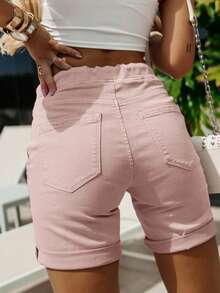 Women's Bermuda Shorts With Drawstring, Casual Essential For Summer Daily Life - Pink - View 2