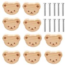 1pc Bear Shaped Wooden Knob, Single Hole Beechwood Handle, Wooden Cabinet/Drawer Knob With Screw - Multicolor - View 1