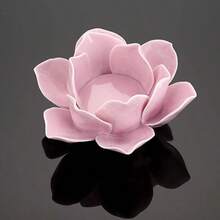 4.5 Inch Ceramic Lotus Flower Tea Light Holder Lotus Petals Candle Holder Candlestick Votive Flower Tealight Candle Holder Candle Lamps Holder With Gift Box For Home Decor Wedding Party Pink SK LZ - Pink - View 6