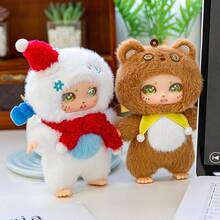 Soft Anime Doll Keychain With Vinyl Head - Cute Cartoon Clip-On Toy For Backpack, Purse, Keys - Durable Polyester & Plastic, Pink, Yellow, Red, Green - Fun Mini Gift For Kids, Friends, Party Favors (14+) - Multicolor - View 7