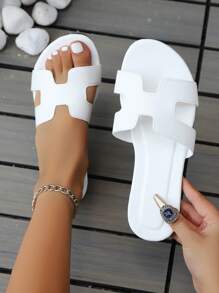 Women's Fashion Slippers Solid Color Boho Style Flat Slippers Open Toe Retro Summer Ladies Flat Sandals Elegant Character Suitable For Casual, Holiday, Party, Office, Home, Outdoor, Banquet And Other Occasions