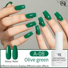 QR 7ML 绿色/蓝色凝胶指甲油 LED/UV 浸泡，高光泽沙龙级纯指甲油，单瓶适合初学者 DIY 新手，全天候，女士美甲套装，持久光泽，耐磨指甲油 - 橄欖綠 - 查看 2