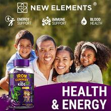 New Elements Iron Dinosaur Gummies For Kids With Vitamin C |   Sugar-Free, Vegan, Gluten-Free & Non-GMO |   Anemia Relief, Energy & Blood Health Support |   Grape Flavor, Pectin-Based For Optimal Healthtxpbjp1