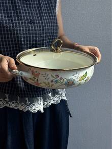 27cm/24cm Enamel Dinnerware Set, Including Baking Tray, Casserole, Soup Pot, Cooking Pot And Seafood Pot, Suitable For Restaurant, Home, Living Room And Kitchen. Great For Serving Bread, Turkey, Cheese Bread, Pizza, Seafood And Hand-Pulled Rice. Ideal For Outdoor Activities, Weddings, Parties, Gifts, Birthdays, Thanksgiving, Harvest Festival, And Family Gatherings. - Flowers and Birds - View 6