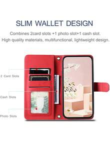 AWQUER 适用于三星Galaxy手机的钱包式翻盖保护套，适用于17E/17Air/16E/16/15/14/13/12/Mini/11 Pro/X/XS Max/XR/8/7/6 Plus/SE（2020/2022款），带信用卡槽，PU皮革材质，国际版，非国内版 - 紅色 - 查看 4