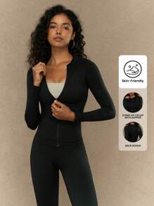 Yefecy Women's Workout Jacket Lightweight Zip Up Yoga Jacket Cropped Athletic Slim Fit Tops