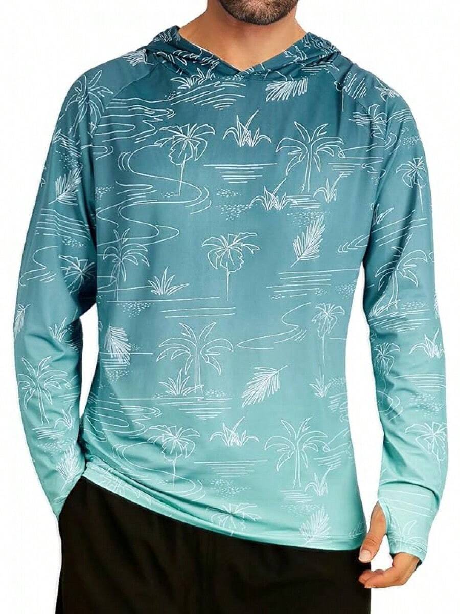 Men's UPF 50+ Sun Protection Hoodie Shirt Rash Guard Long Sleeve Shirt Fishing Outdoor Hiking Swimming Running - S032-xanh lam - Xem 1