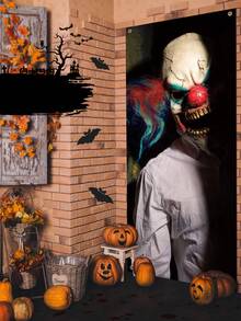 万圣节小丑装饰恐怖鬼门帘 - 怪异窗贴车库门背景墙纸贴纸万圣节派对礼物家居装饰 - 彩色 - 查看 2