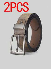2 件男士针扣腰带，压花纹理时尚男士腰带，男女复古休闲街头个性腰带，适合搭配牛仔裤，是一份很棒的礼物