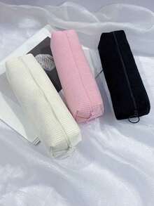 1pc Minimalist Solid Color Corduroy Pencil Case, Multiple Sizes Available, Multi-Purpose Stationery Pouch,For School Supplies,Back To School,Bag - Single Piece - View 4