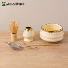 Set de 5 piezas de estilo japonés para Matcha, incluye soporte para batidor de Matcha, batidor de Matcha de bambú, tazón con pico, cuchara tamizadora de Matcha, regalo para amantes del Matcha (disponible en rosa, amarillo, blanco)