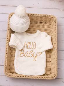 2 件“HELLO Baby”刺绣婴儿针织连帽连体衣和无檐小便帽套装，新生婴儿摄影道具，粉色女婴针织连体衣婴儿洗礼复活节礼物，适合女孩/男孩 - 彩色 - 查看 6