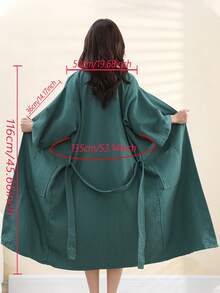 1 chiếc áo choàng tắm bằng cotton dành cho nữ - Áo kimono dệt kim kiểu waffle ấm áp, áo choàng tắm mềm mại, thấm hút tốt, váy mặc nhà cho gia đình, spa, khách sạn, quà tặng Valentine. - màu xanh lá - Xem 4