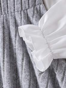 Nuevo vestido línea A con cuello y bloque de color para niñas preadolescentes, estilo universitario, para otoño - Gris - Ver 6
