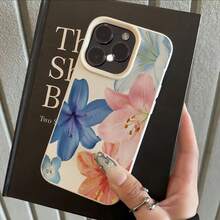 1 件白色荔枝纹哑光简约花卉图案手机壳，可爱清新设计，适用于 16 Pro Max、15、14 Plus、13、12、11 防水防震防摔防刮 - 彩色 - 查看 4