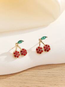 1-6对时尚金鱼、树、可爱水钻镶嵌水果系列耳钉套装