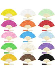 10pcs Summer Essential Handheld Fan Plain Paper Fan Blank Painting White Colorful Folding Fan Handmade Craft Materials Hand Fan Cooling Fan Wedding Decoration Rave Accessories - Multicolor - View 3