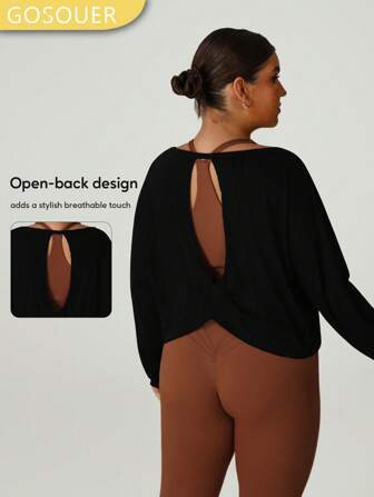 GOSOUER Dam Plusstorlekar Plusstorlekar Lättvikt Andningsbar Hålrygg Fritid Fitness Sport Långärmad T-shirt Överdragsblusar Topp