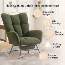 Rocking Chair Nursery With Foot Rest,Upholstered Glider Chair With High Backrest, Rocker Accent Armchair With Solid Wood Legs For Nursery Bedroom Living Room - Dark Green - View 7