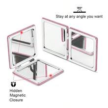 QY Compact Mirror Glitter PU 1X 3X Magnification Ultra Portable For Purses Pink  1613 - 粉色 - 查看 6