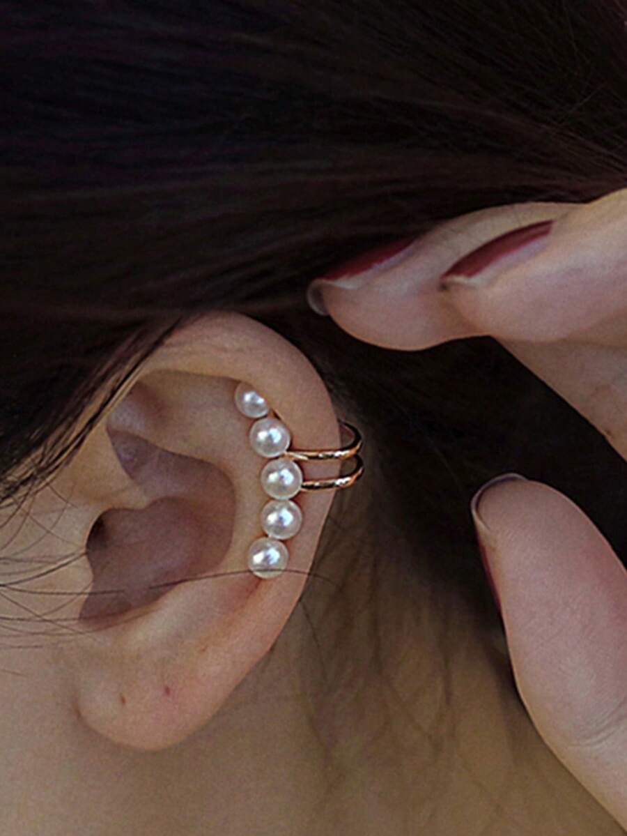 1pc Pearl Ear Cuff, Minimalist Elegant Ear Cartilage Clip, No Piercing Required, Ear Stud - Multicolor - View 1
