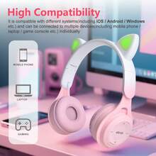 新款猫耳耳机无线耳机，渐变色可爱女士情人节、新年、圣诞节礼物，带卡槽和可折叠迷你马卡龙，节日礼物无线耳机 - 粉色 - 查看 5
