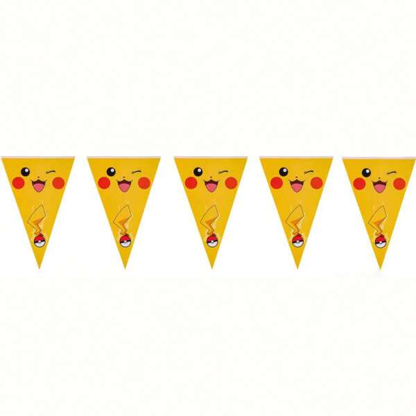 pokemon 1 pièce Bannière de fête Pikachu - Décoration de drapeau, Bannière thématique en papier polyvalente (sans électricité requise) pour anniversaire, fête, activités de festival