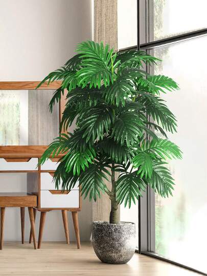 90厘米大型仿真棕榈树，热带椰子树，塑料苏铁叶，绿色装饰，适用于家居、阳台、办公室、厨房，1件装（不含花盆）