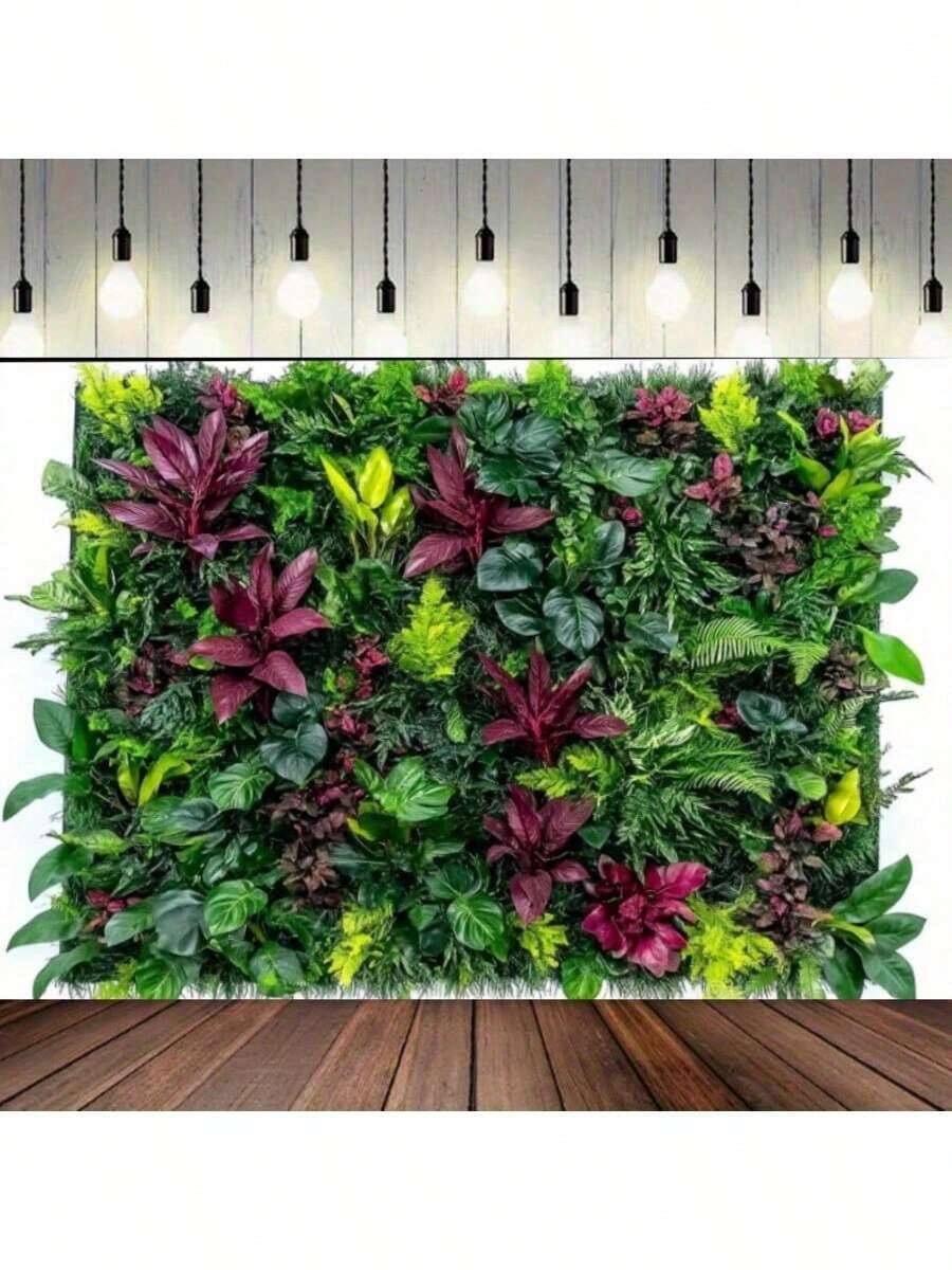 1 块 2D 人造绿墙板背景 - 充满活力的热带叶子设计，耐用的涤纶面料，无需电源，适合室内/室外，非常适合直播、派对、生日、婚礼、房间和花园装饰、墙壁装饰