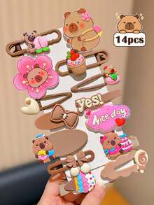 14pcs Multi-Color Capybara Hair Clips, Suitable For All Occasions, Cute Girl Hair Clips, Fashion Valuable Hair Accessories, Suitable For Girls, Perfect For Casual Wear Or Vacation Outfits, Can Also Be Used As Hair Clips, Hair Pins, Hair Decorations, School Supplies Or Hair Accessories. Suitable For Girls' Daily Outings, Leisure Parties, Beaches, Commuting, Vacations, Ponytails, Buns, Face Washing, Bathing, Makeup, Matching Clothes, Accessories, Hair Clips - Multicolor - View 9