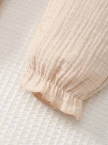 MommBaby MommBaby Infant Girls' Solid Color 100% Cotton Ruched Button Front Long Sleeve Romper With Footed Legs, Casual Outfit For Spring & Autumn