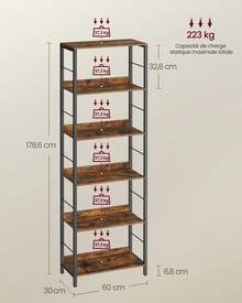 VASAGLE Bookcase - Rust Brown - View 4