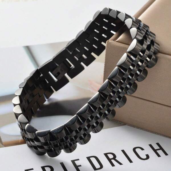 Reloj de lujo de textura 18k negro con pulsera de acero inoxidable, adecuado para hombres, regalo de joyería diaria para novio, esposo, hermano, hijo, cumpleaños, Día de San Valentín