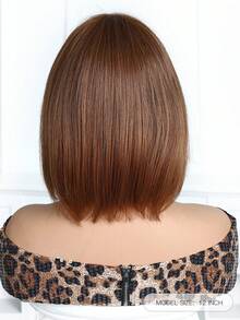 12英寸酒红色波波头假发，带刘海，采用自然逼真的合成纤维制成，适合日常佩戴、派对、舞会和角色扮演。 - 棕色 - 查看 7