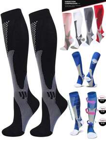 1双男女通用跑步压缩袜，足球骑行袜，20-30mmHg压缩压力，尼龙材质，专为户外骑行设计，速干透气，成人运动袜，篮球网球袜，舒适保暖 - 彩色 - 查看 15