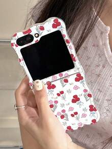 Flower 1pc Fashionable Minimalist Wave Pattern Foldable Phone Case, Protective And Anti-Drop: Suitable For Samsung Galaxy Zflip 3/Zflip 4/Zflip 5/Zflip 6/Zflip 7, Waterproof, Shockproof, Anti-Fall, Anti-Scratch. - White - View 7