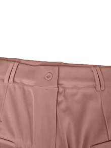 女士休闲纯色修身直筒裤 - 藕粉色 - 查看 4