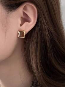 1 Pair Vintage Simple Cube Design Fashionable Earrings For Women, Versatile For Daily Wear, Autumn/Winter