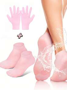 1/2/4pcs Pink Silicone Moisturizing Dead Skin Removing Hand Mask & Foot Mask Gel, Aromatherapy Nourishing Hand Gloves & Foot Socks, Exfoliating & Moisturizing - Multicolor - View 3