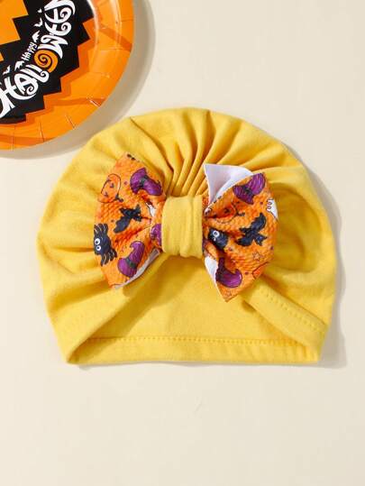 1pc Halloween Cute Bow Soft Stretchy Hat Set, Suitable For Daily Wear All Seasons, Soft And Comfortable Fabric
