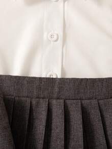 3pcs Baby GirlAutumn/Winter Outfit Set: White Shirt Blouse, Grey Vest Jacket, Pleated Skirt - Grey - View 9