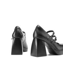 Women's Platform Mary Jane High Chunky Closed Square-Toe Heels Block Double Strap Dress Pumps Y2K Fashion Party Dating Shoes - 黑PU - 查看 7