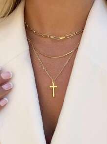 2 piezas Collar de cadena en forma de O simple de alloy, collar de múltiples capas cruzado simple para mujer, adecuado tanto para hombres como para mujeres, Collar chapado en oro de 18k con perlas, Colgante de joyería bohemia con cuentas